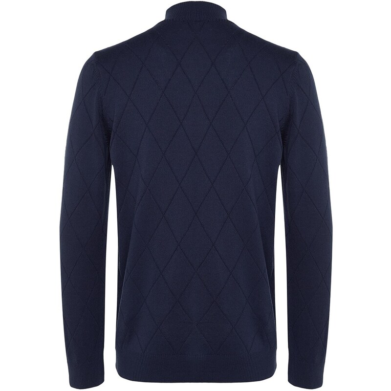 Trendyol Navy Blue Men's Slim Fit Half Turtleneck Zippered Cotton Smart Knitwear Sweater