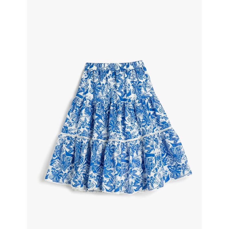 Koton Floral Midi Skirt with Elastic Waist, Cotton