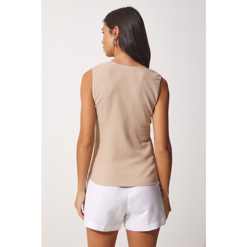 Happiness İstanbul Women's Beige Square Collar Knitted Blouse