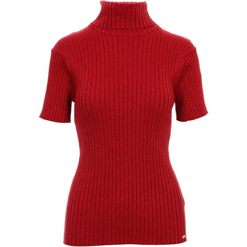 Guess dámské úpletové tričko s rolákem Jolene vínově červené