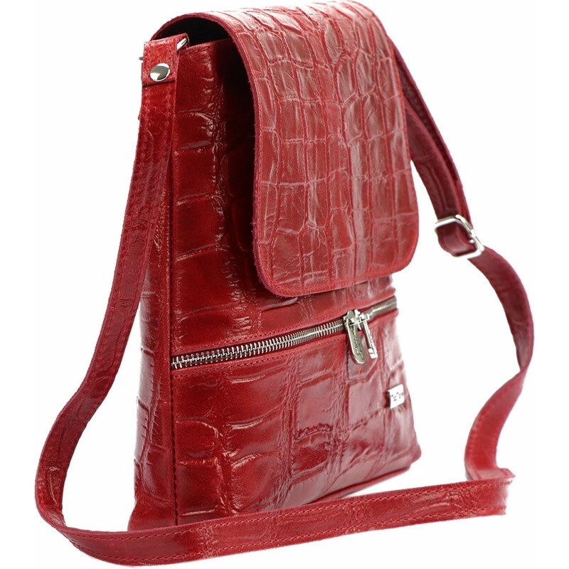 Kožená crossbody kabelka MiaMore 01-023 COCO tmavě červená