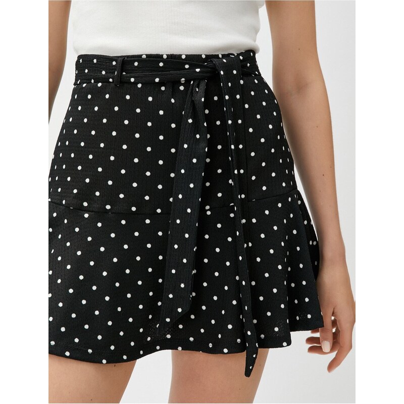 Koton Mini Short Skirt Polka Dot Waist Belted Flounce
