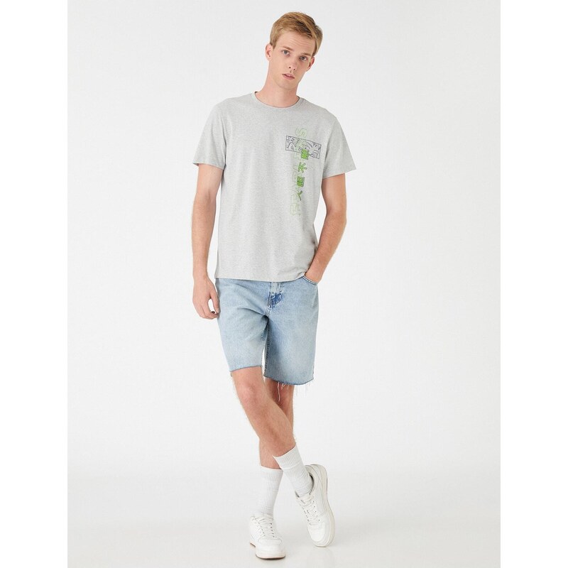 Koton Basic T-Shirt with a Printed Crew Neck