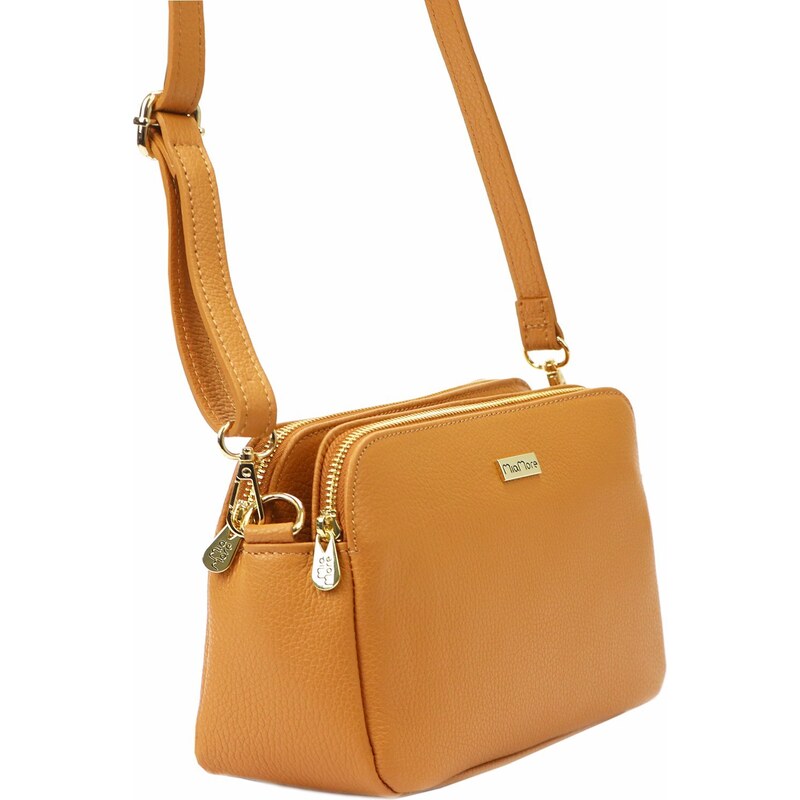 Dámská kožená crossbody kabelka MiaMore 01-046 camel
