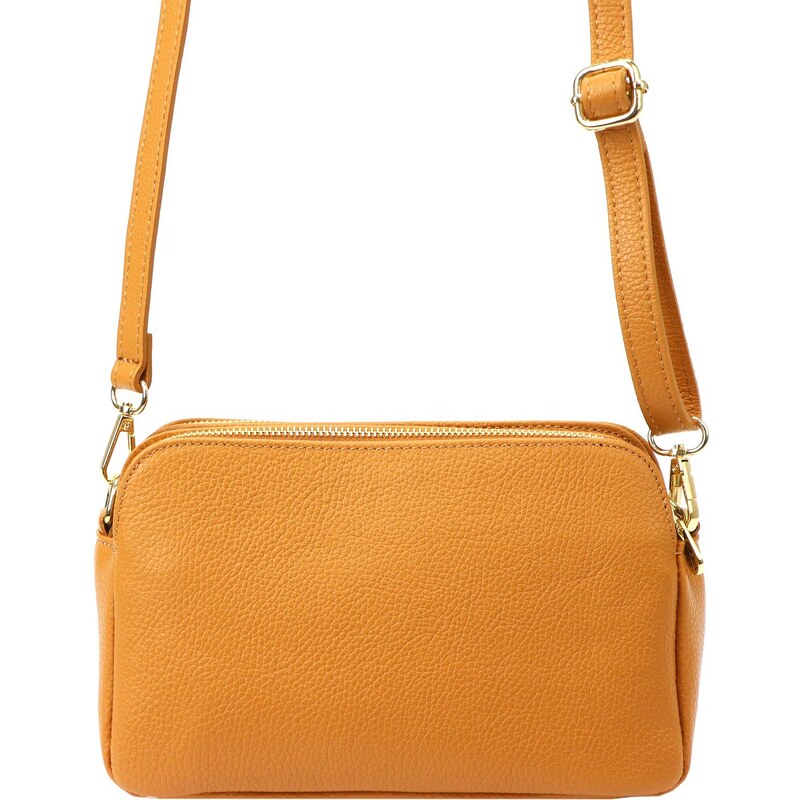 Dámská kožená crossbody kabelka MiaMore 01-046 camel