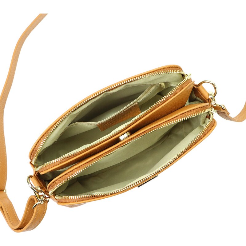 Dámská kožená crossbody kabelka MiaMore 01-046 camel