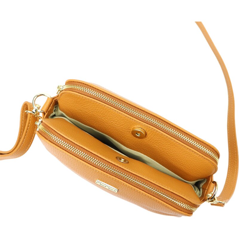 Dámská kožená crossbody kabelka MiaMore 01-046 camel