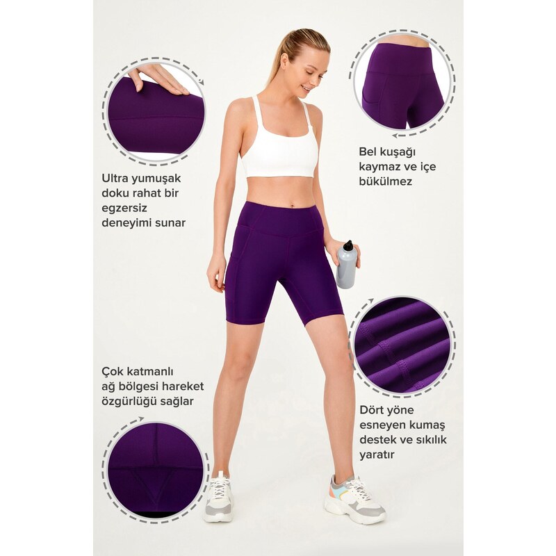 LOS OJOS Women's Purple High Waist Compression Double Pocket