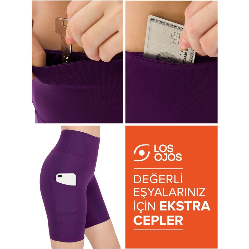 LOS OJOS Women's Purple High Waist Compression Double Pocket