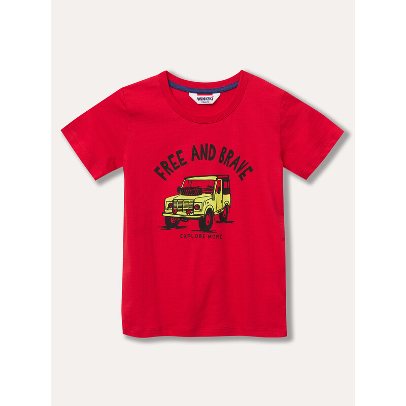 Winkiki Kids Wear Chlapecké tričko s krátkým rukávem Free and Brave - červená