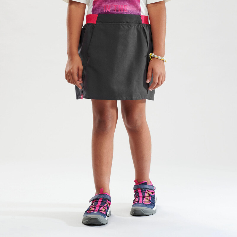 QUECHUA Dívčí turistická sukně s kraťasy MH 100 šedo-růžová