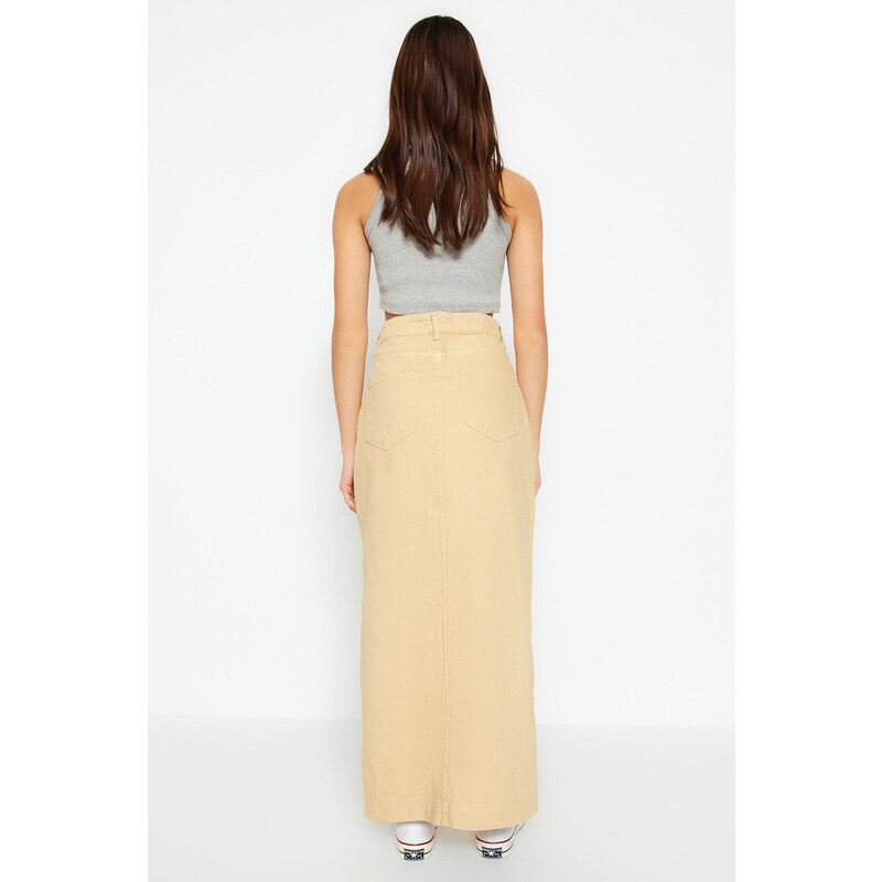 Trendyol Green Maxi Denim Skirt With a Slit