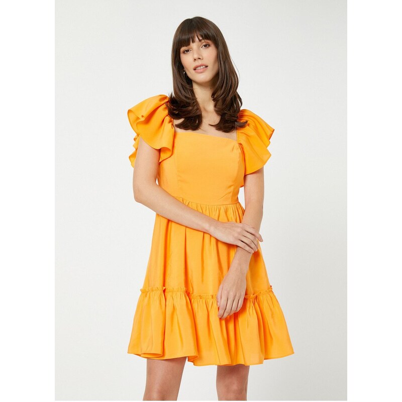 Koton Crew Neck Orange Above Knee Dress For Women 3sak80003ew