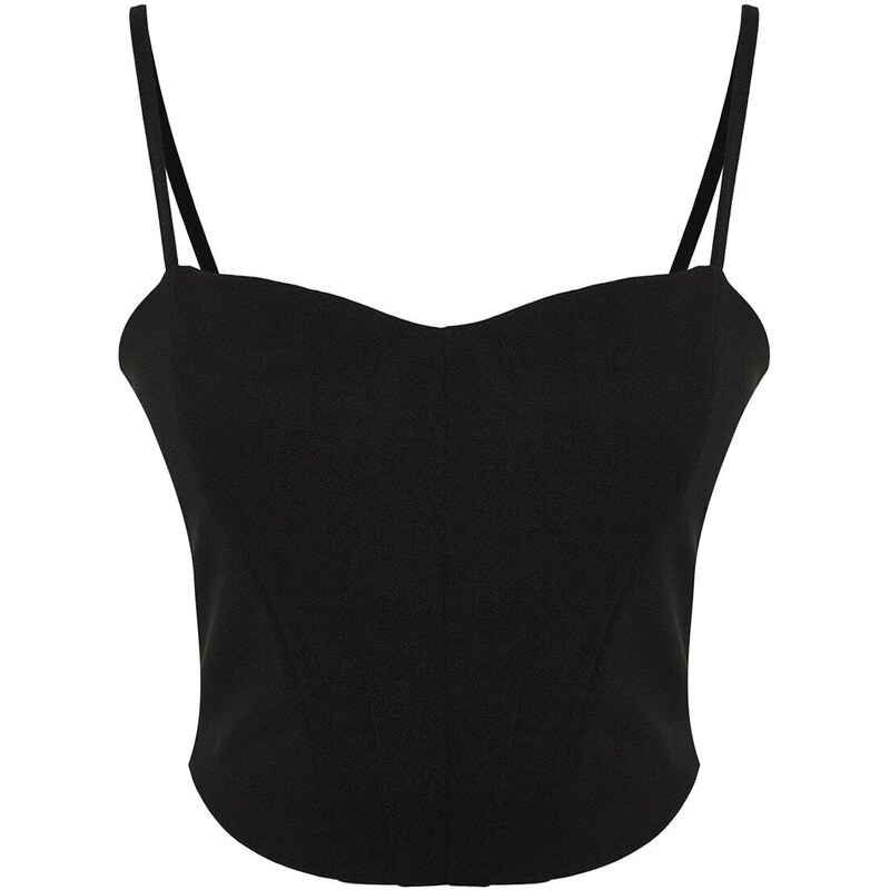 Trendyol Black Fitted Crepe Knitted Bustier with Crop Straps