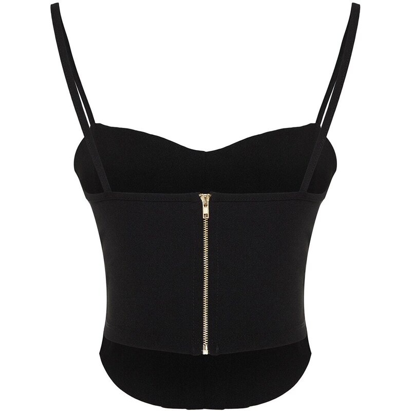 Trendyol Black Fitted Crepe Knitted Bustier with Crop Straps