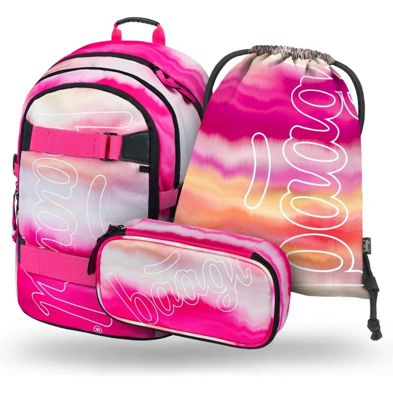 Školní set BAAGL Skate Pink Stripes: batoh, penál, sáček