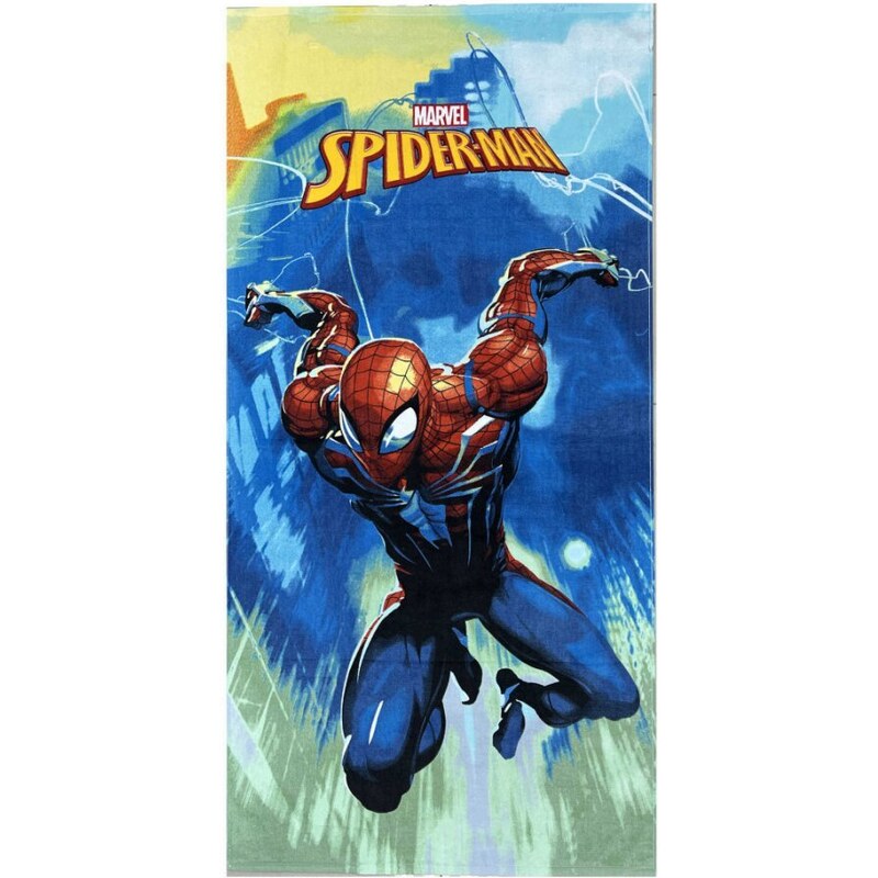 Himatsingka EU Bavlněná plážová osuška Spiderman v letu - 100% bavlna, froté s gramáží 320 gr./m² - 70 x 140 cm