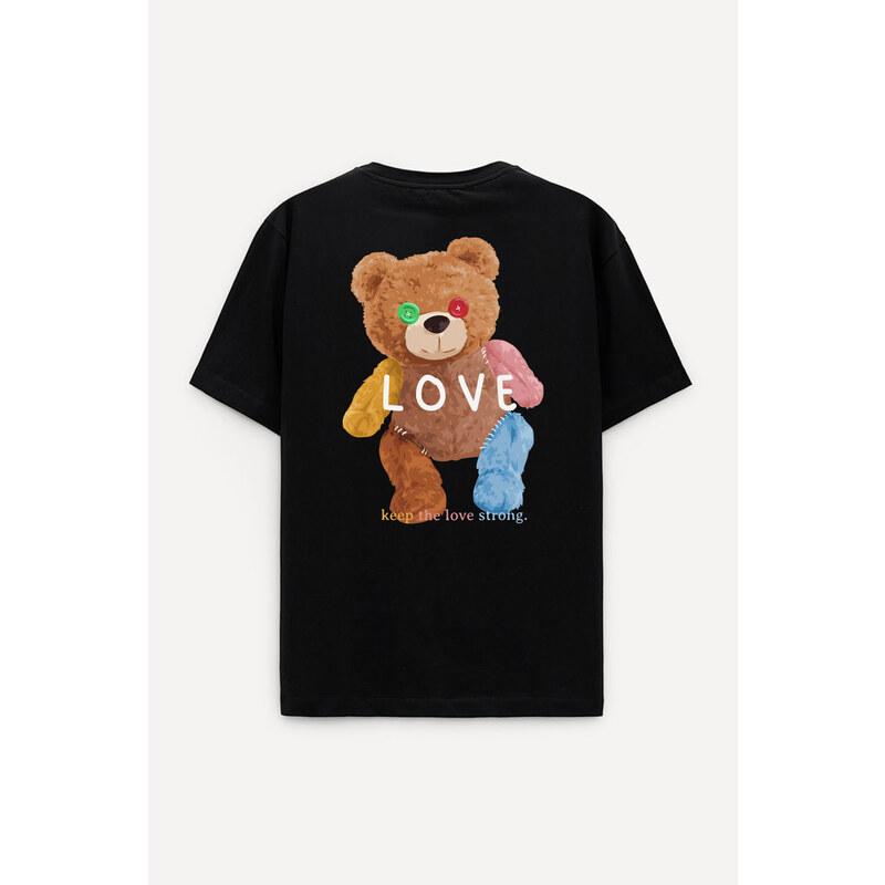 Oversized Tričko, Barva Černá, s Potiskem Lovely Teddy