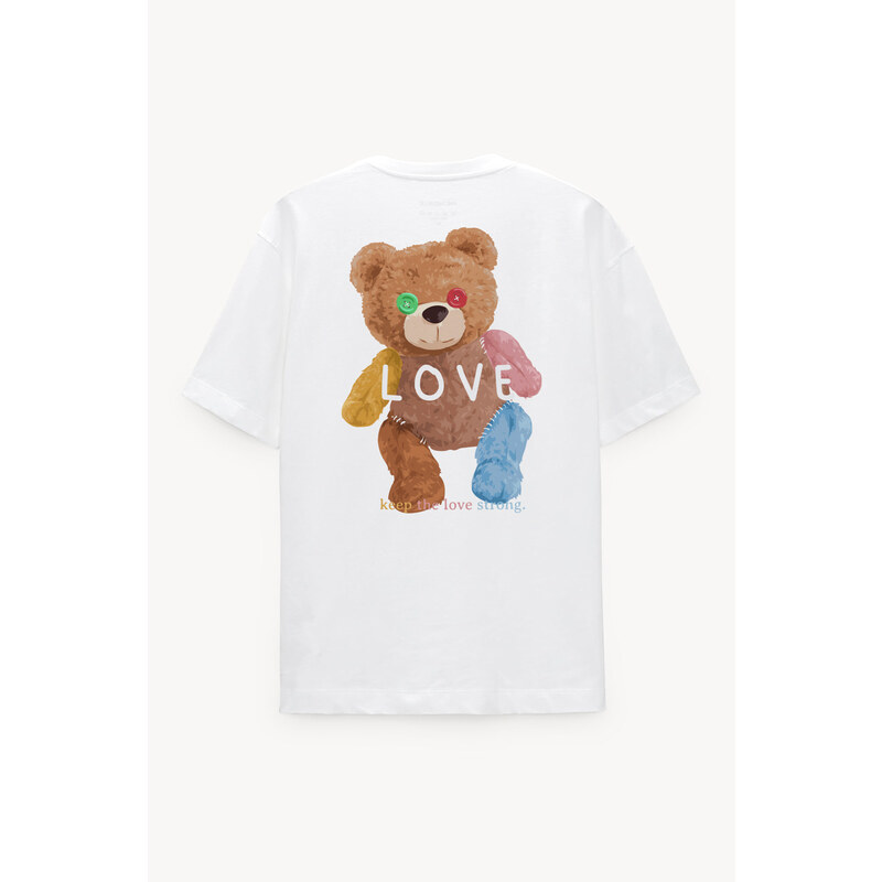 Oversized Tričko, Barva Bílá, s Potiskem Lovely Teddy