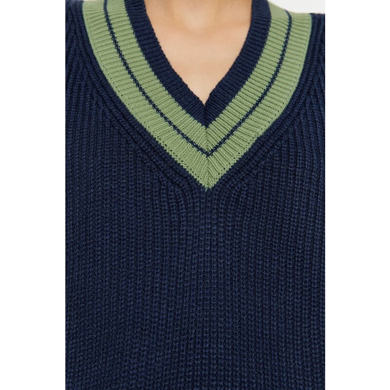 Trendyol Indigo Crop Pletený svetr s výstřihem do V