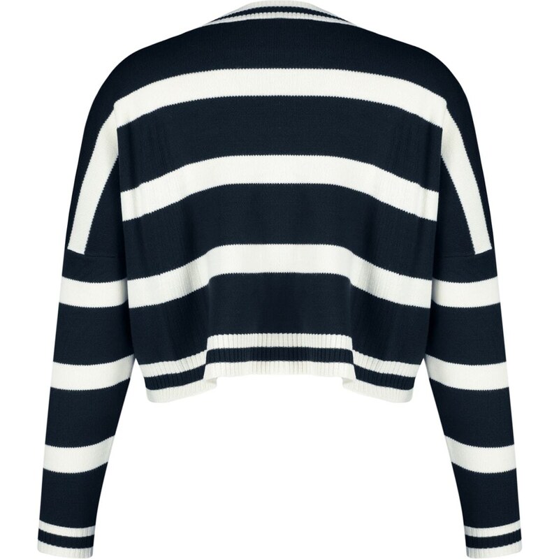Trendyol Navy Blue Crop pruhovaný pletený svetr