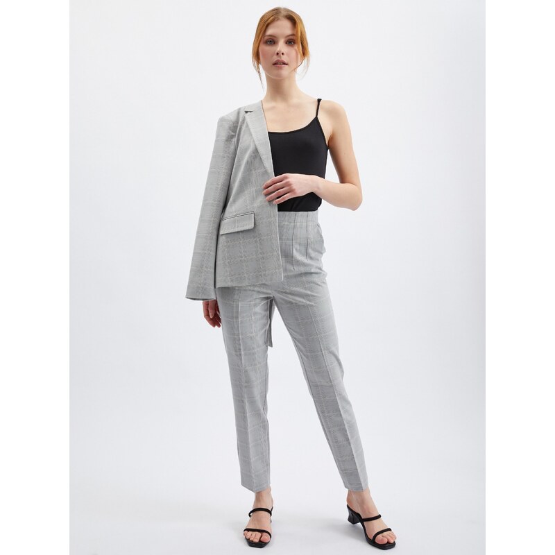 Orsay Světle šedé dámské kostkované straight fit kalhoty - Dámské 107260779
