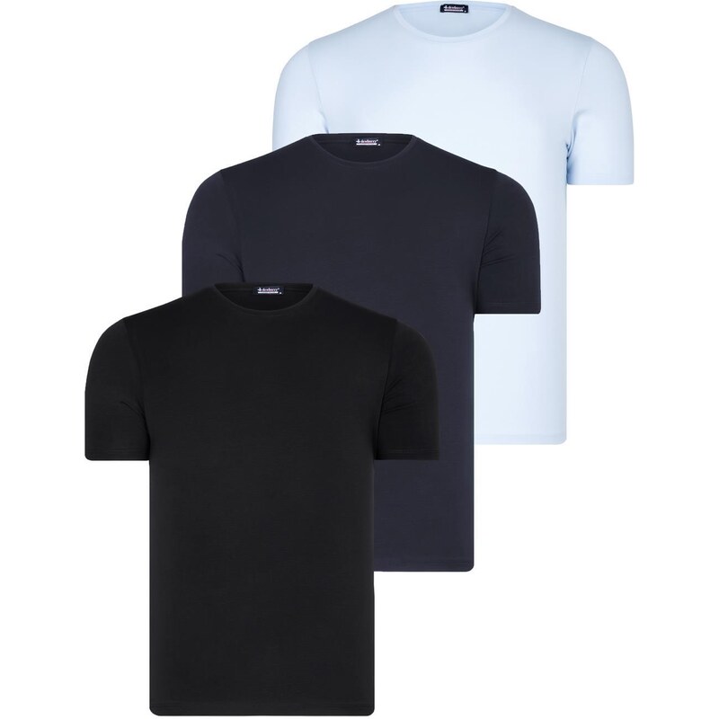 TRIPLE SET T8569 DEWBERRY BIKE COLLAR MENS T-SHIRT-BLACK-NAVY BLUE-BLUE