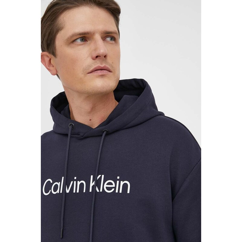 Bavlněná mikina Calvin Klein pánská, tmavomodrá barva, s kapucí, s aplikací