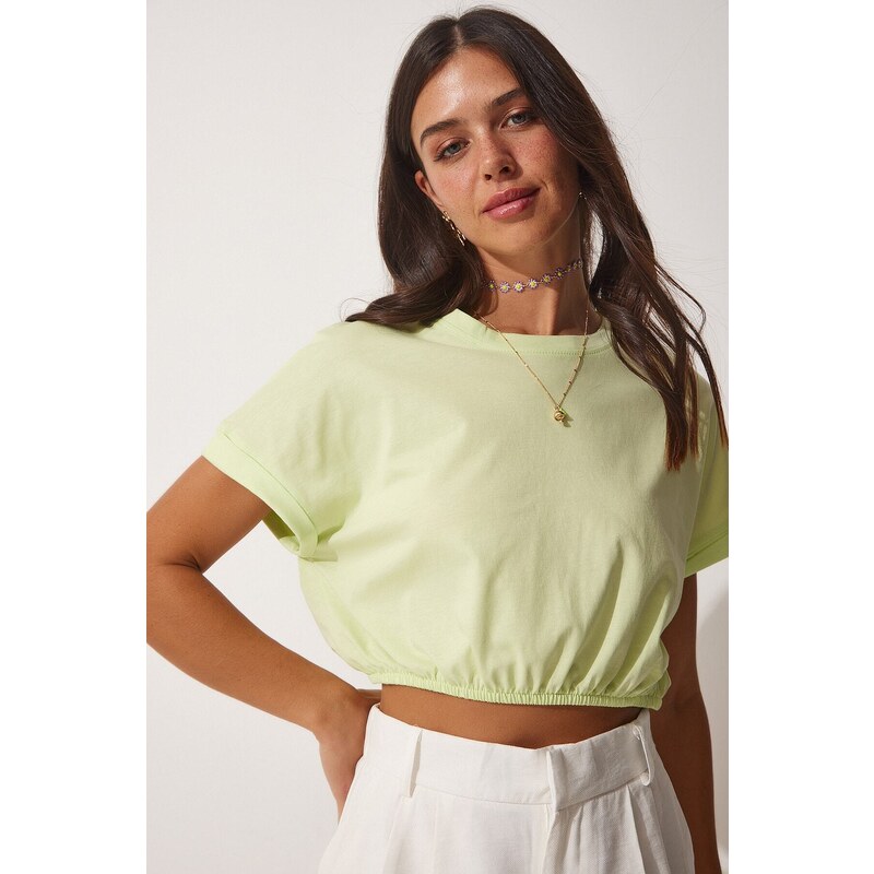 Happiness İstanbul Women's Light Green Crop T-Shirts