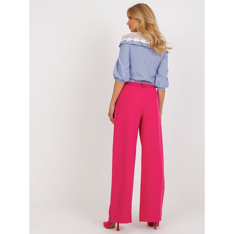 Fashionhunters Tmavě růžové široké kalhoty ze švédského materiálu
