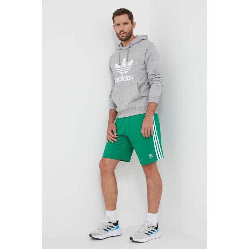 Bavlněná mikina adidas Originals pánská, šedá barva, s kapucí, vzorovaná