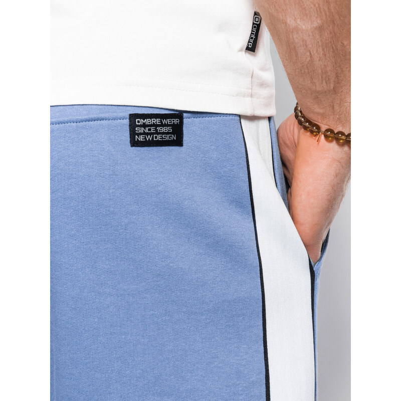 Ombre Clothing Pánské teplákové šortky s lemováním - modré V3 W359