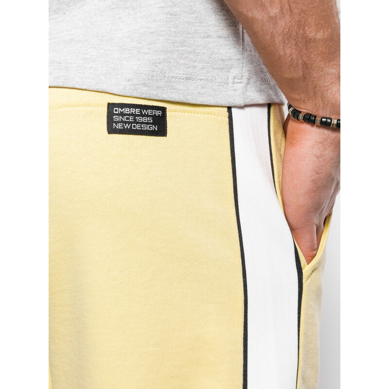 Ombre Clothing Pánské teplákové šortky s lemováním - žluté V1 W359