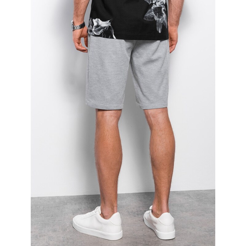 Ombre Men's knit shorts with decorative elastic waistband - gray