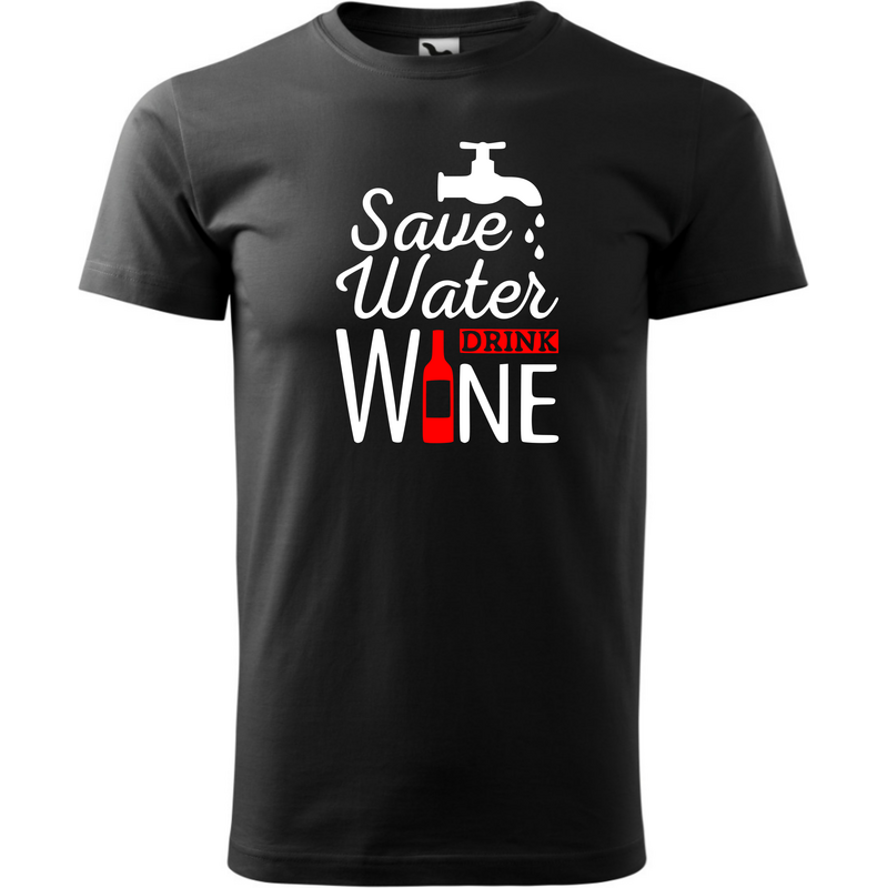 Fenomeno Pánské tričko Save water drink wine - černé