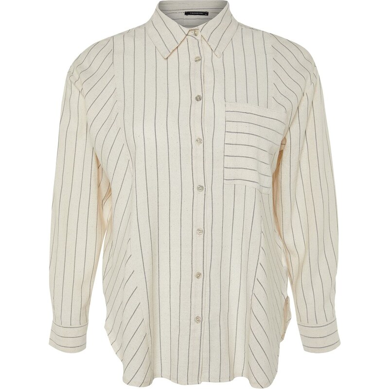 Trendyol Curve Beige Striped Linen Look Woven Shirt