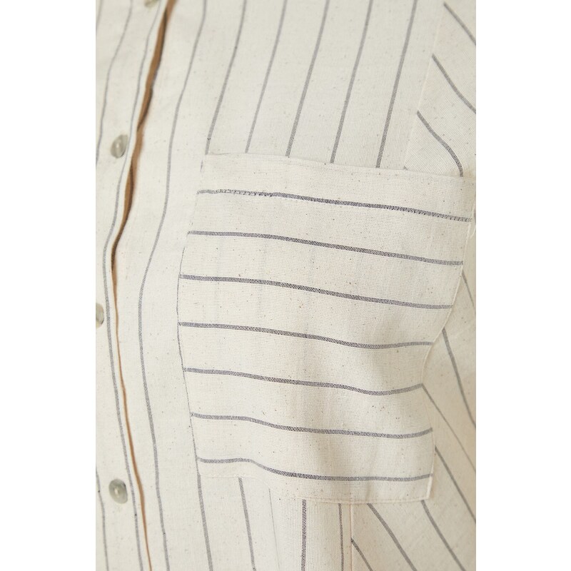 Trendyol Curve Beige Striped Linen Look Woven Shirt