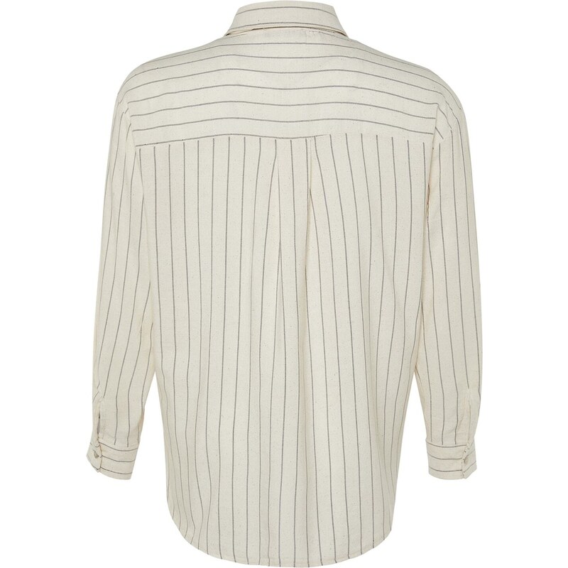 Trendyol Curve Beige Striped Linen Look Woven Shirt