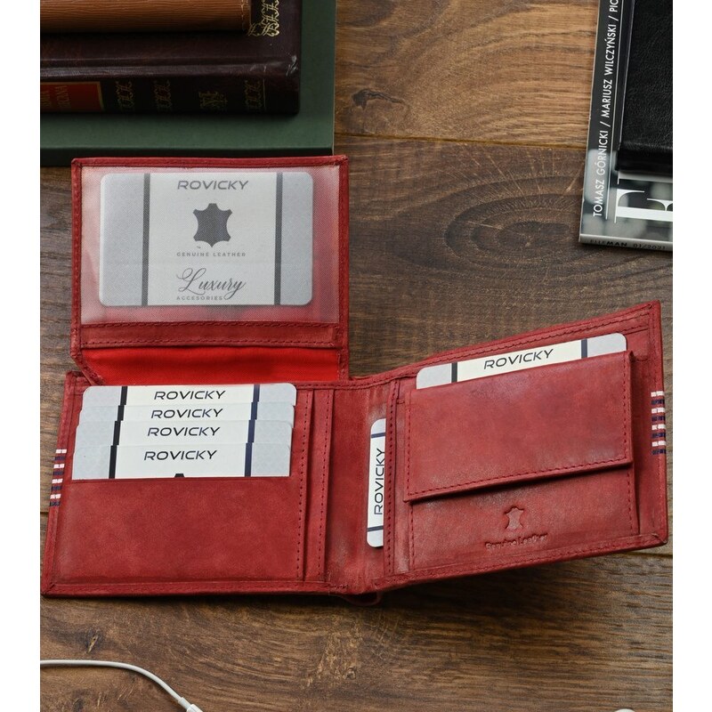 Originální červená kožená peněženka pro pány