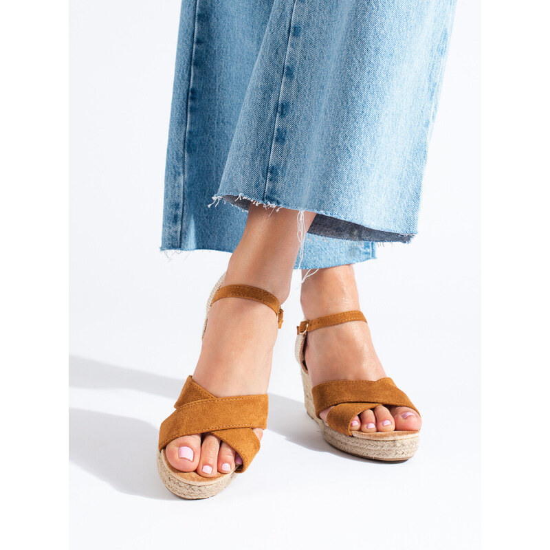 Trendy sandály dámské hnědé na klínku