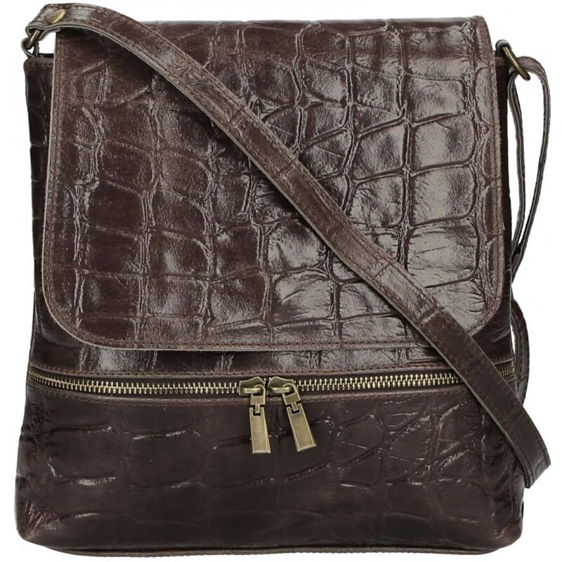 BORSE IN PELLE Kožená dámská crossbody kabelka v kroko designu tmavě 82774500