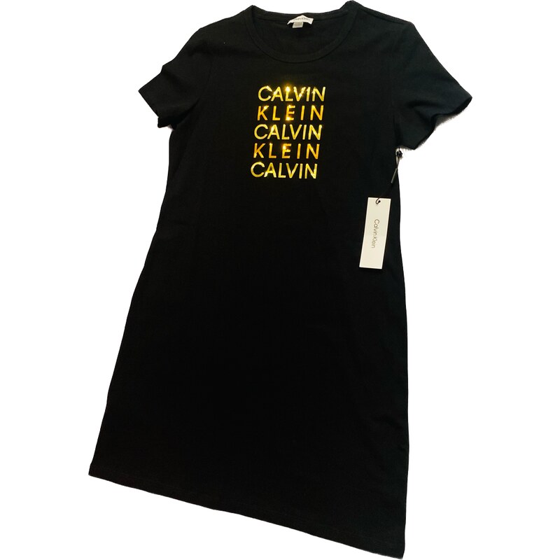Dámské letní šaty se zlatým logem Calvin Klein - černé