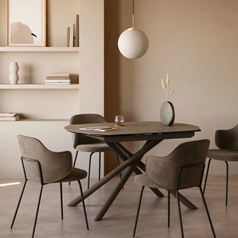 Hnědý porcelánový rozkládací jídelní stůl Kave Home Yodalia 130/190 x 100 cm