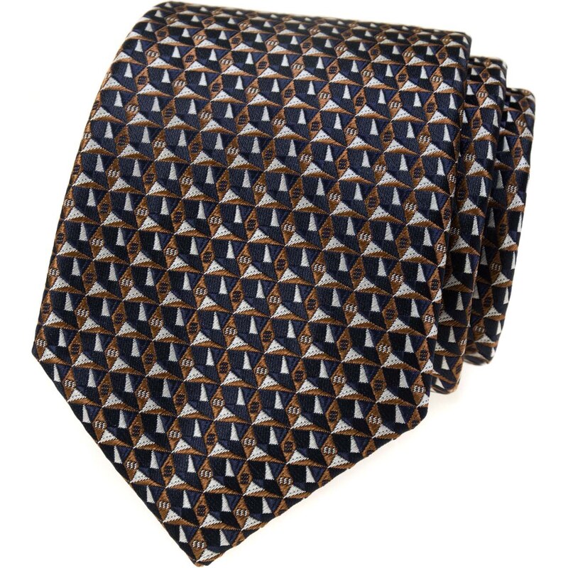 Avantgard Tmavě modrá luxusní pánská kravata se zlatým vzorkem