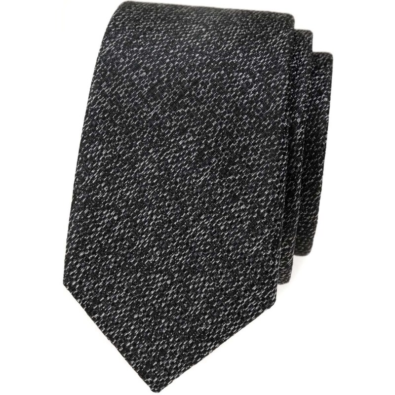 Avantgard Tmavě šedá žíhaná luxusní pánská slim kravata