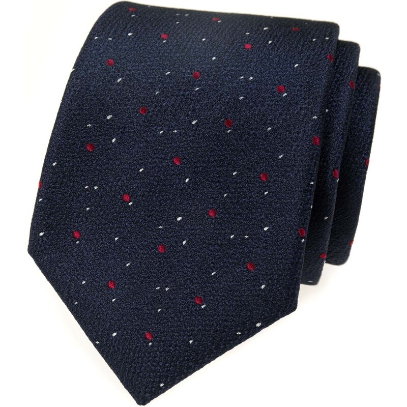 Avantgard Velmi tmavě modrá luxusní pánská kravata s červenobílým vzorkem