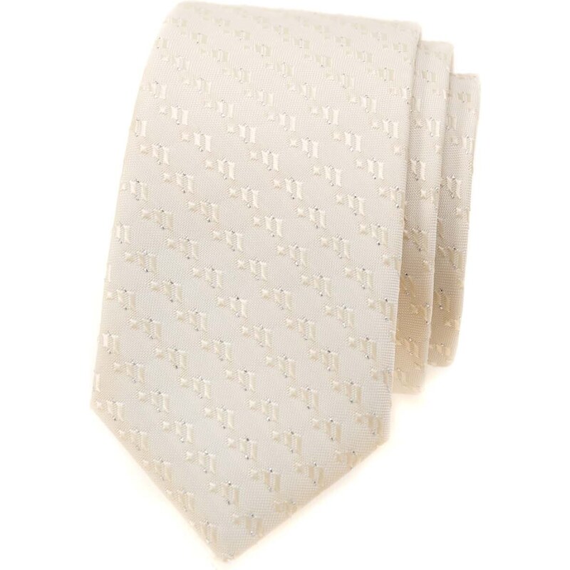 Avantgard Ivory luxusní pánská slim kravata se vzorem