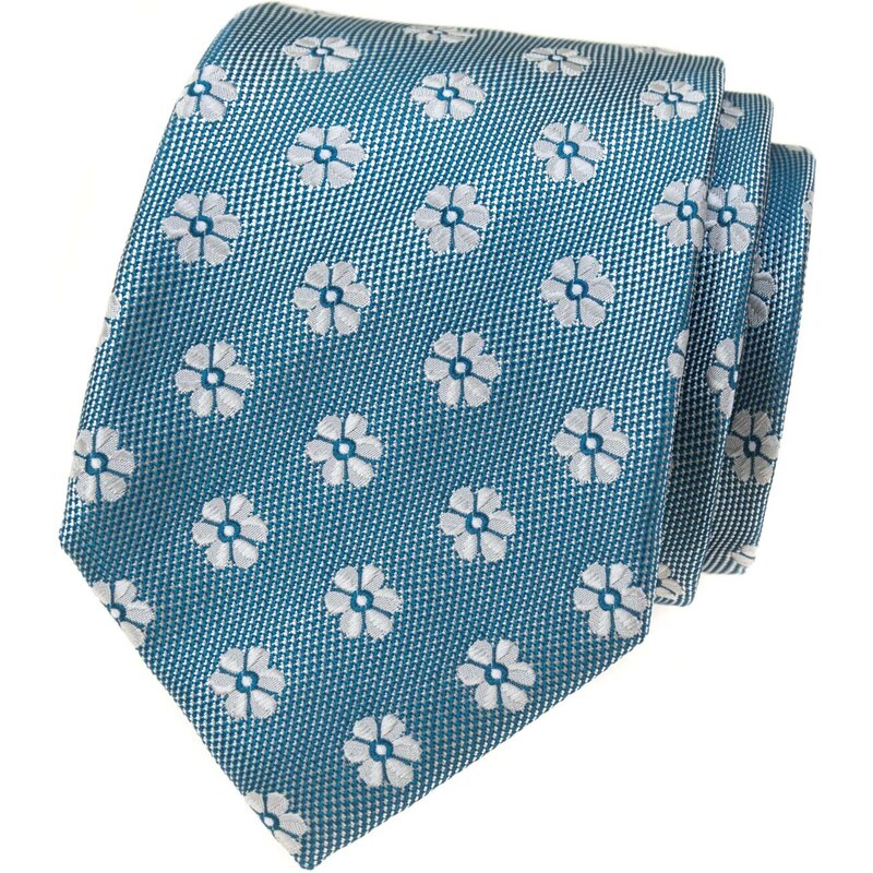 Avantgard Tyrkysová luxusní pánská kravata s květinami