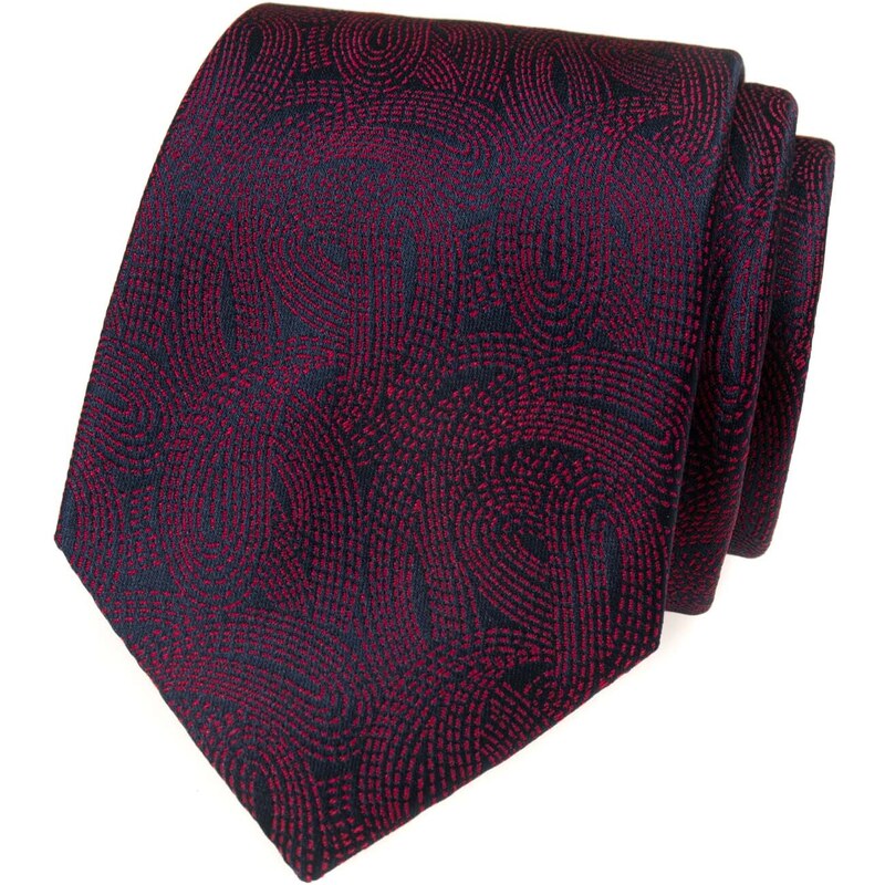 Avantgard Velmi tmavě modrá luxusní pánská kravata s tmavě červeným vzorem