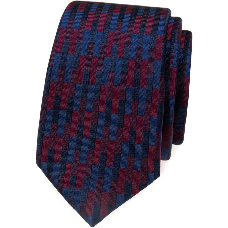 Avantgard Tmavě modrá luxusní pánská kravata s vínovými proužky
